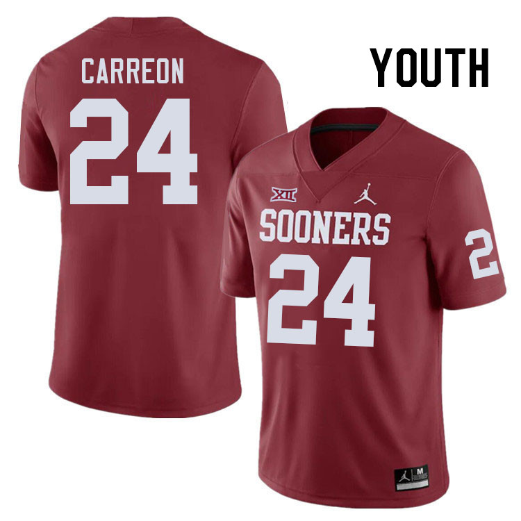 Youth #24 Ivan Carreon Oklahoma Sooners College Football Jerseys Stitched-Crimson